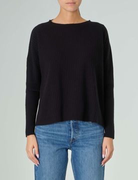 Maglia nera in misto viscosa lavorata a coste
