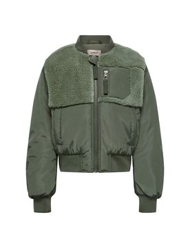 Bomber verde militare in nylon con inserto in orsetto 10-14 anni