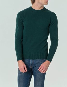 Maglione girocollo verde bottiglia tinta unita in lana finezza 7