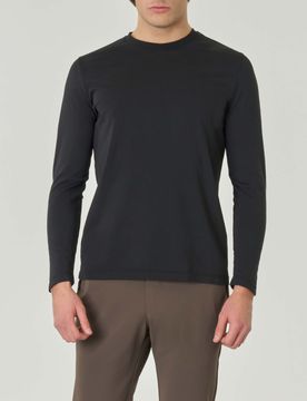 T-shirt manica lunga nera in jersey di puro cotone