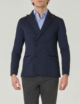 Blazer doppiopetto blu in tessuto stretch principe di Galles