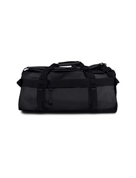 Borsone da viaggio Duffel Bag nero in tessuto tecnico impermeabile effetto gommato