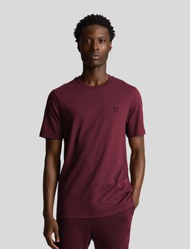 T-shirt mezza manica bordeaux in cotone con logo aquila tono su tono ricamata sul petto