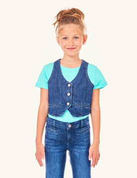 Gilet monopetto in denim di cotone stretch a lavaggio medio