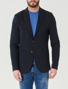 Giacca maglia blu in micro piquè di viscosa stretch