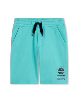 Bermuda verde acqua in felpa di cotone con coulisse e logo 4-5 anni