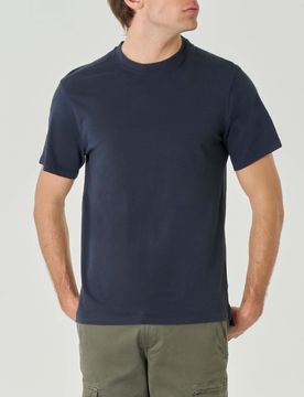 T-shirt blu mezza manica in jersey di cotone fiammato