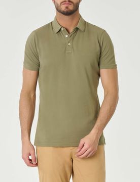 Polo verde militare mezza manica in piquè di cotone