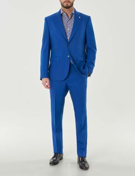 Abito blu royal in tela di lana stretch fil à fil
