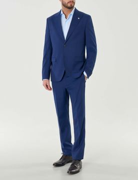 Abito blu indaco in misto viscosa stretch principe di Galles con rever a lancia