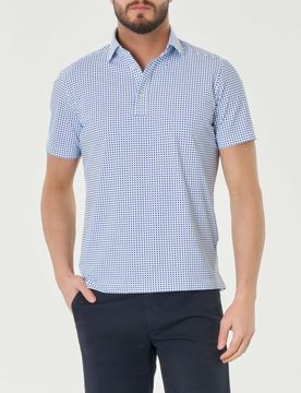 Polo bianca mezza manica in tessuto tecnico hyper comfort con stampa micro quadretti