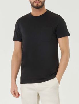 T-shirt nera mezza manica in puro cotone con taschino al petto