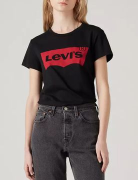 T-shirt girocollo nero in puro cotone con maxi-logo batwig rosso stampato sul petto