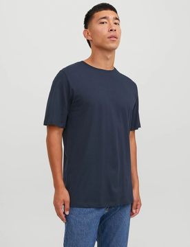 T-shirt blu regular-fit tinta unita con scollo a giro e mezze maniche