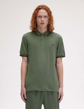 Polo verde militare mezza manica con bordino verde scuro