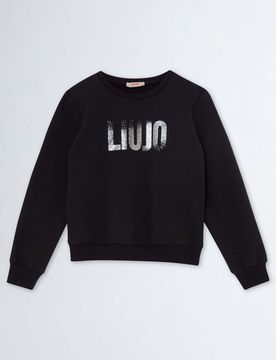 Felpa in cotone stretch nera con stampa logo glitterata