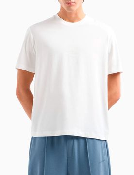 T-shirt bianca mezza manica con logo box AX ricamato centrale sul petto