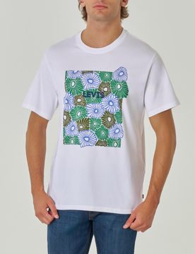 T-shirt bianca relaxed fit con stampa grafica floreale e logo