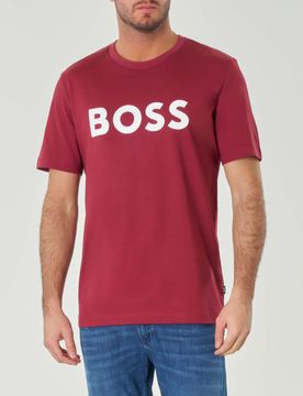 T-shirt bordeaux mezza manica con maxi logo bianco stampato