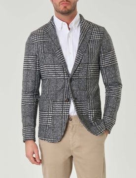 Giacca bianca e nera in maglia di misto lana a motivo Principe di Galles