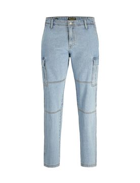 Jeans cargo loose fit a gamba ampia in puro cotone lavaggio chiaro super stone washed