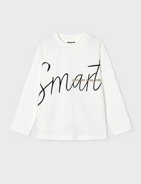 T-shirt bianca in cotone a maniche lunghe con stampa scritta nera