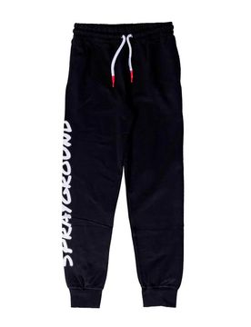 Jogger in felpa di cotone neri con coulisse e stampa logo bianca