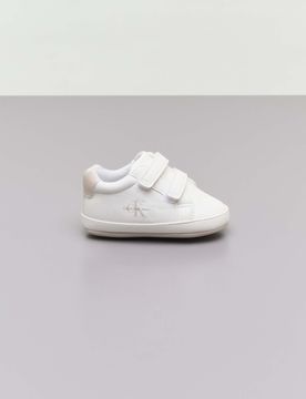 Sneakers bianche in ecopelle con chiusura a velcro e dettagli beige