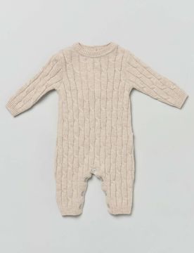 Tutina beige in pura lana a trecce a maniche lunghe