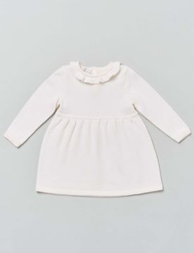 Abito girocollo panna in lana fit and flare a maniche lunghe