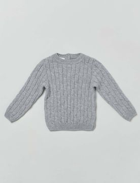 Maglia grigio girocollo in pura lana a trecce