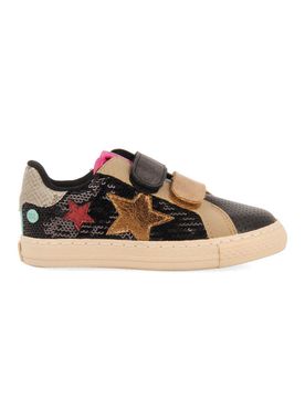 Sneakers Gargu nere con pailletes e stelle con chiusura a velcro