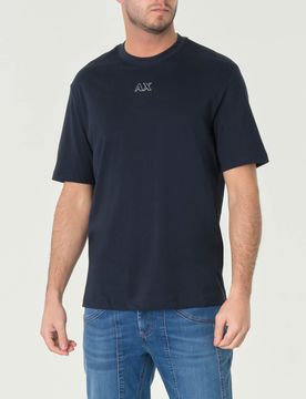 T-shirt blu mezza manica con logo piccolo AX davanti e scritta logo sul retro