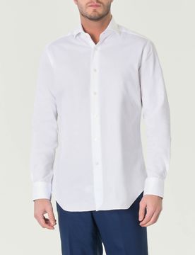 Camicia bianca in popeline di puro cotone a tinta unita con colletto alla francese