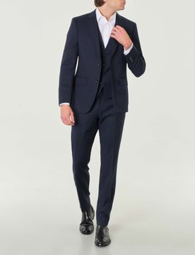 Abito blu Huge slim-fit in tessuto armaturato a quadretti di lana stretch con gilet