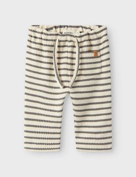 Pantalone Lil'Atelier color avorio a righe grigie in puro cotone con coulisse