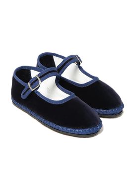 Baby friulane in velluto blu con cinturino regolabile