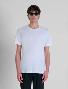 T-shirt mezza manica bianca in misto cotone con logo firma in tono