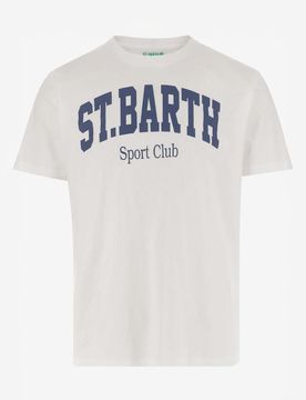 T-shirt bianca con stampa scritta logo e sport club davanti