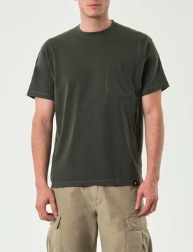 T-shirt mezza manica verde militare in puro cotone con taschino