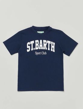 T-shirt blu con scritta logo e sport club