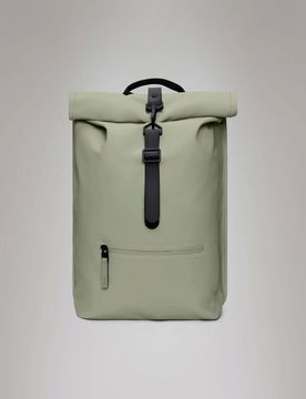 Zaino Rolltop Rucksack salvia in tessuto tecnico impermeabile effetto gommato