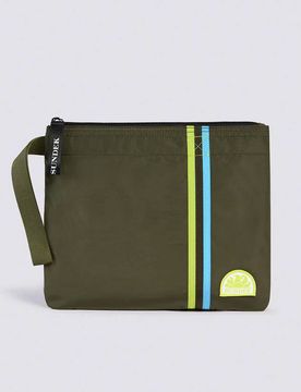 Pochette mare verde militare in nylon taffetà con fascia arcobaleno