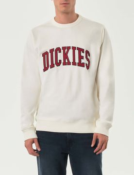 Felpa girocollo panna con maxi logo college rosso davanti