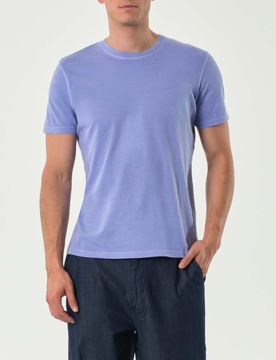 T-shirt mezza manica lilla in cotone fiammato