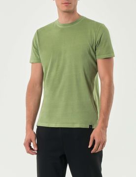 T-shirt mezza manica salvia in cotone fiammato
