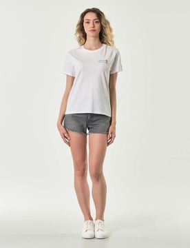 T-shirt bianca in cotone con scritta ricamata I need a toy not a boy