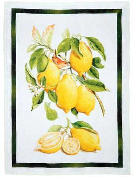 Canovaccio Limoncello in lino bianco con stampa limoni e controno verde