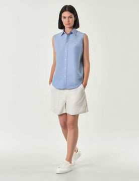 Camicia azzurra Polo in cotone Oxford senza maniche Polo con logo ricamato