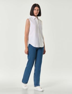 Camicia bianca in cotone Oxford senza maniche Polo con logo ricamato